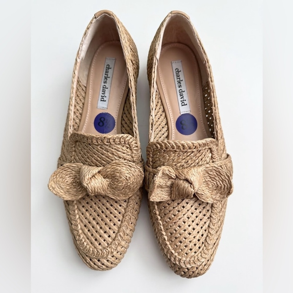 Charles David Finite Raffia Bow Loafers - Size 8.5